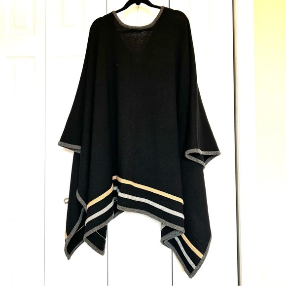 V-FRAAS 100% Wool Ruana/Poncho Black/Camel/Grey One Size Excellent Condition - Picture 3 of 16